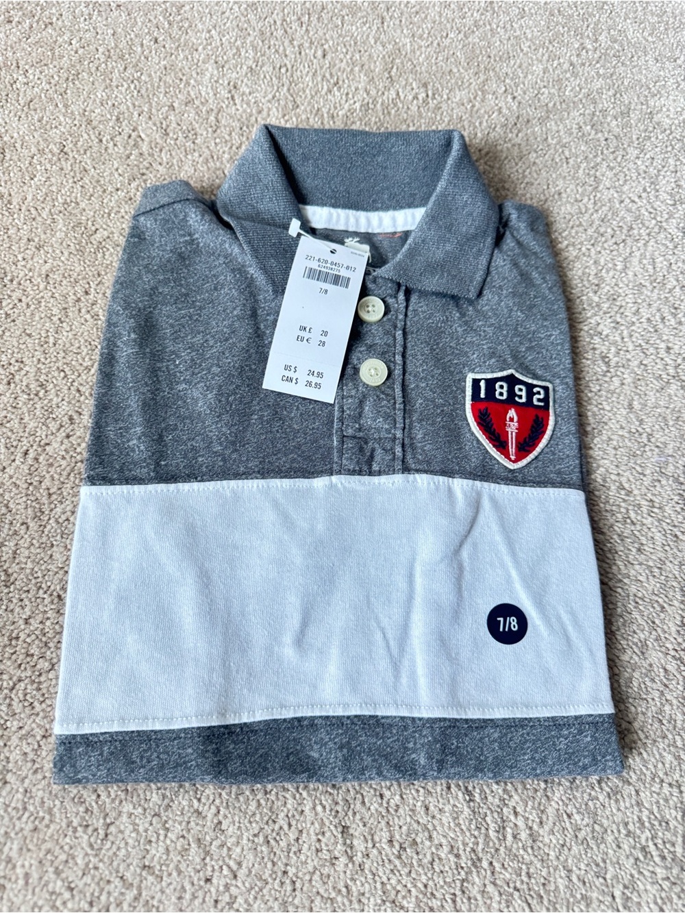 abercrombie kids Grey and White Colorblock Polo with 1892 Patch